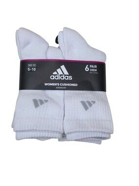 Adidas Womens Cushioned Crew Socks 6 Pairs AEROREADY Shoe Size 5-10 White